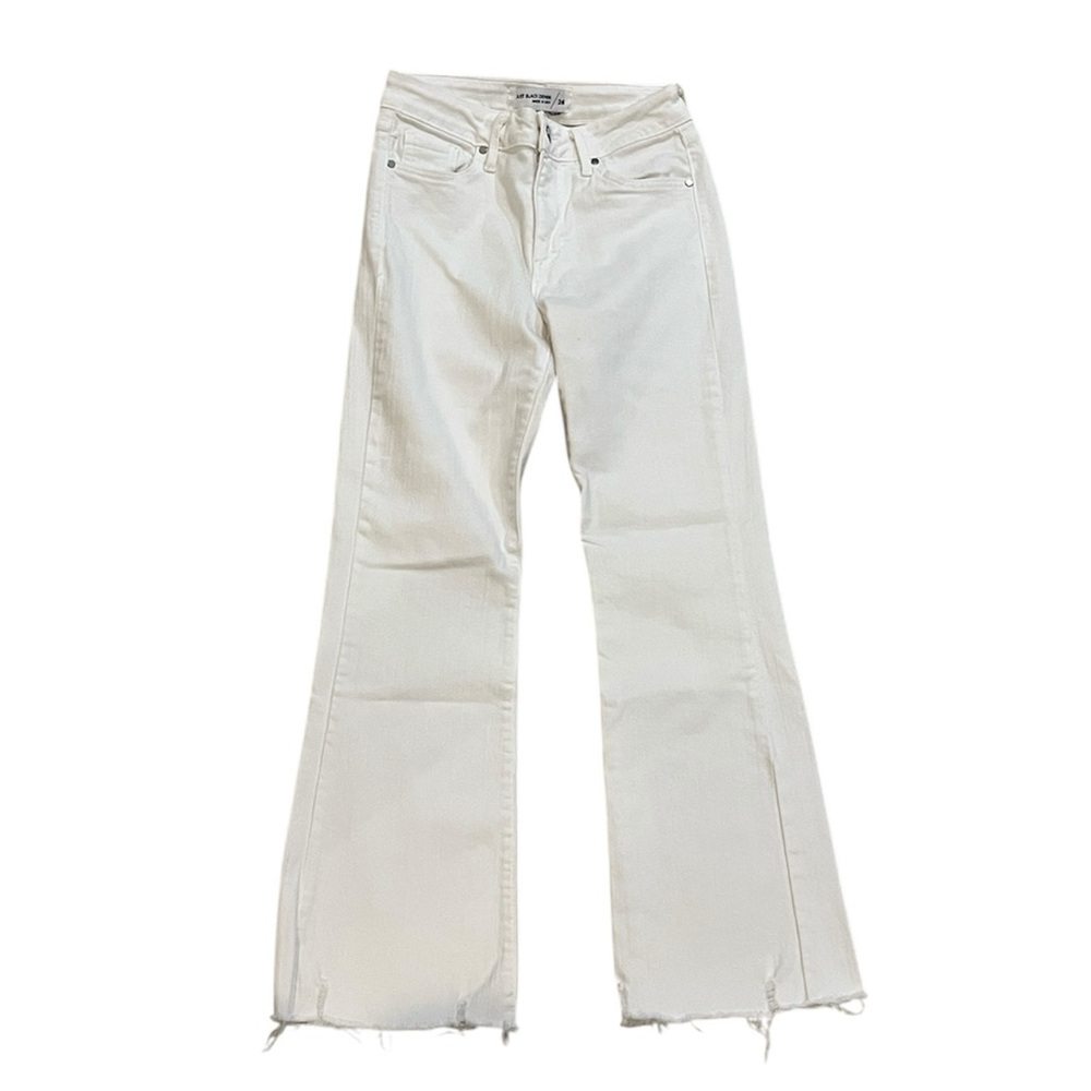 Just Black White Denim Jeans Frayed Crop Flare 5 Pocket Raw Edge Size 26 Cotton
